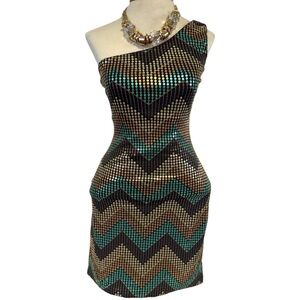 VTG Frederick's Women's Chevron Sequin One Shoulder Sheath‎ Bodycon Dress